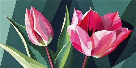 Illustration of a tulip flower in abstract bold geometric shapes, AI generated