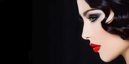 Side view portrait of a woman with red lips, AI generated