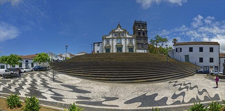 Panoramic view of the historic church Igreja Matriz de Nossa Senhora da Estrelwith large steps and