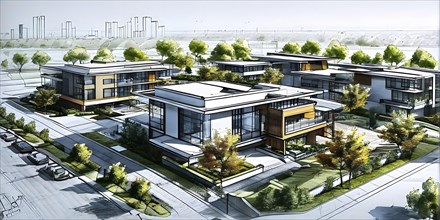 Blueprint of a modern residential neighborhood architecture featuring an envelope of modern