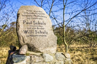 Memorial stone, Gross Kienitzer Berge, Blankenfelde-Mahlow, Brandenburg, Germany, Europe
