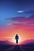 Illustration of a cyclists silhouette in calm harmony bathed in the breathtaking palette of a
