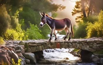 Mnemonic bridge, a mental aid to memorise something, a donkey crosses a stone bridge over a stream,