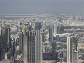 Panorama of Dubai with dense skyscrapers and urban areas, dubai, arab emirates