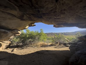 Entrance to a H Sevilla Art Rock Trail, arid landscape with rock formations, Cederberg Mountains,