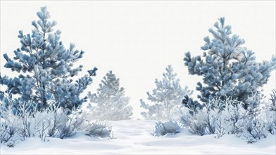 Snowy pine trees in a peaceful winter setting, capturing the cold and tranquil atmosphere in