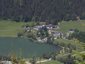 Campsite at Lake Putterersee, near Aigen im Ennstal, Styria, Austria, Europe