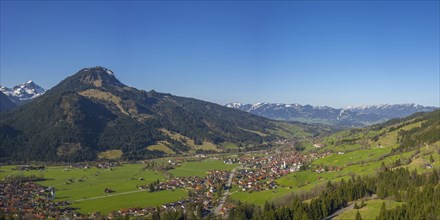 Panorama of the Ostrachtal valley with Bad Oberdorf, Bad Hindelang, and Imberger Horn, 1656m,