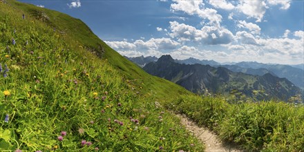 Laufbacher Eck-Weg, a panoramic high-altitude trail from the Nebelhorn into the Oytal, behind the