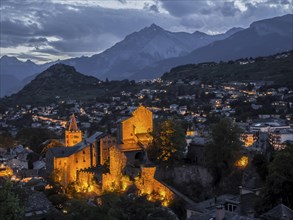 Evening atmosphere, Musee d'Art du Valais, city view of Sion, Switzerland, Europe