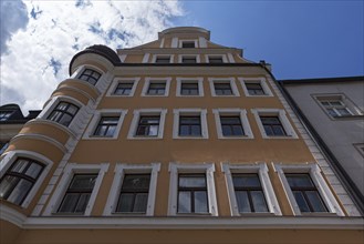 Historic town house with round bay window, Regensburg, Upper Palatinate, Bavaria, Germany, Europe