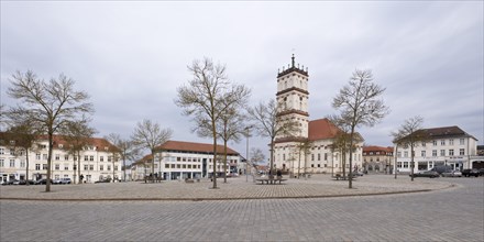 Panorama of the market square with town church, Neustrelitz, Mecklenburg-Vorpommern, Germany,