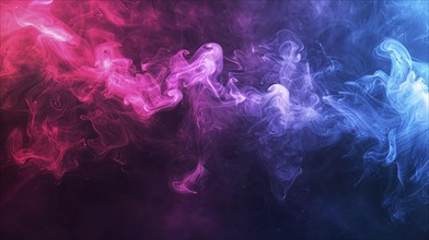 Vibrant and lively abstract artwork featuring pink, purple, and blue smoke with a neon glow, AI