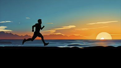 Illustration of a running athlete silhouette in calm harmony bathed in the breathtaking palette of