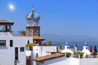 Mexico, panoramic view of Puerto Vallarta near sea promenade Malecon, beaches and historic center,