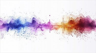 Abstract sound wave in gradient colors with particles on a white background, AI generated