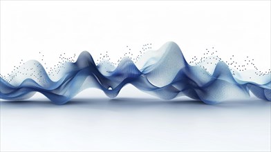 Abstract flowing mesh in blue with dots on a white background, AI generated