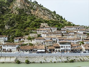 Berat from a drone, Osum River, Albania, Europe