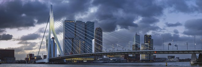 Nieuwe Maas with Erasmus Bridge and skyscrapers, Rotterdam, South Holland, Netherlands