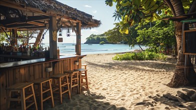 Beach bar on an empty beach, AI generated