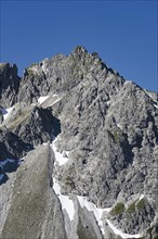 Mountain panorama from Fellhorn, 2038m, to Walser Hammerspitze, 2170m, Allgaeu Alps, Allgaeu,