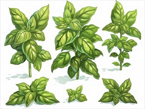 Vibrant illustration of green herb plants with detailed leaves, AI generated