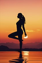 Illustration of a yoga pose silhouette in calm harmony bathed in the breathtaking palette of a