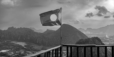 Panorama of Vang Vieng and the Kart landscape from Pha Ngern View Point, Vientiane Province, Laos,