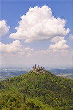 Hohenzollern Castle near Hechingen, blue cloudy sky, Zollernalbkreis, Swabian Alb,