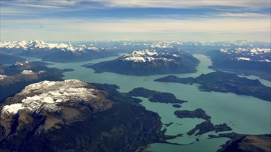 Aerial view of Lago San Martin or Lago O'Higgins in the southern Andes of Patagonia, Argentina and