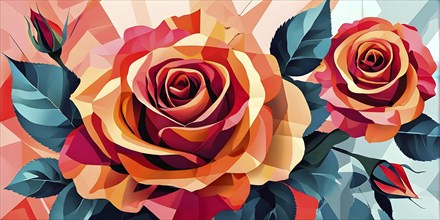 Illustration of a rose flower in abstract bold geometric shapes, AI generated