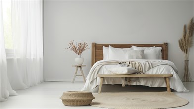 White modern bedroom interior. Copy space, AI generated