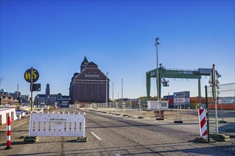 Historic grain store and container terminal in Westhafen, Berlin, Germany, Europe