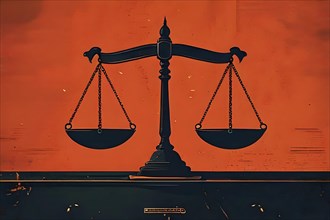 Abstract vintage illustration of balanced scales representing justice and law, AI generated