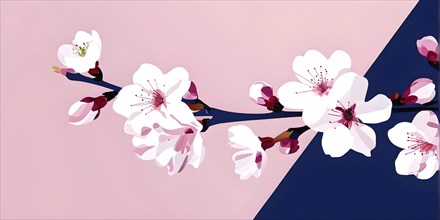 Illustration of a cherry blossom flower in abstract bold geometric shapes, AI generated
