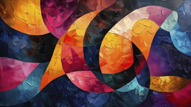 Abstract painting with swirling patterns and vibrant colors, predominantly featuring oranges,