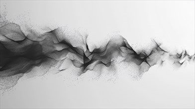 Abstract flowing mesh resembling a sound wave in black with dots on a white background, AI