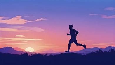 Illustration of a running athlete silhouette in calm harmony bathed in the breathtaking palette of