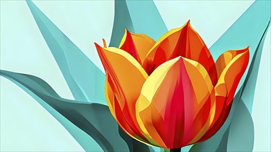 Illustration of a tulip flower in abstract bold geometric shapes, AI generated