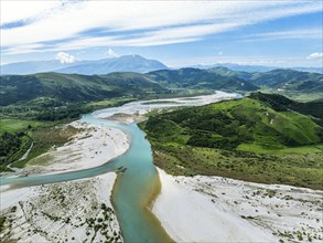 Vjosa Wild River National Park from a drone, Albania, Europe