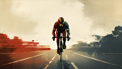 Abstract vintage grungy poster of a cyclist, AI generated