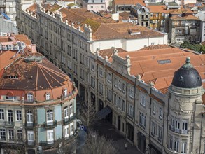 Panorama of an urban area with wide streets and buildings representing a busy city centre, old town