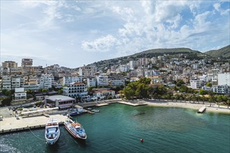 Saranda from a drone, Albanian Riviera, Albania, Europe