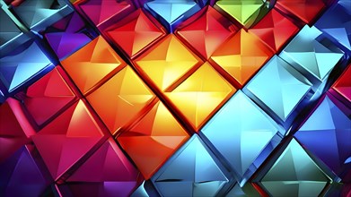 Abstract geometric ornament illustration background featuring a spectrum of vibrant hues, AI