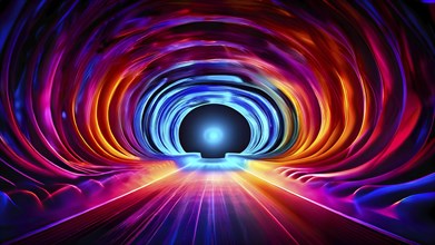 Swirling tunnel in vibrant abstract digital art colliding in a dynamic motion, AI generated