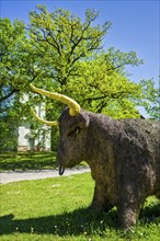 Bull sculpture made of hay, Wredenhagen, municipality of Eldetal, Mecklenburg-Vorpommern, Germany,