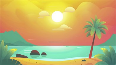 Tropical summer beach background. Island's beach landscape. Copy space, AI generated