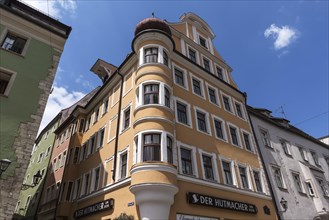 Historic town house with round bay window, Regensburg, Upper Palatinate, Bavaria, Germany, Europe