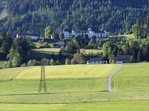 Meadows and fields, behind Hotel Schloss Pichlarn, near Irdning, Styria, Austria, Europe