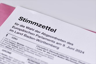 Germany, May 2024: German ballot paper for Elections to the European Parliament. 'Bundestagswahl'